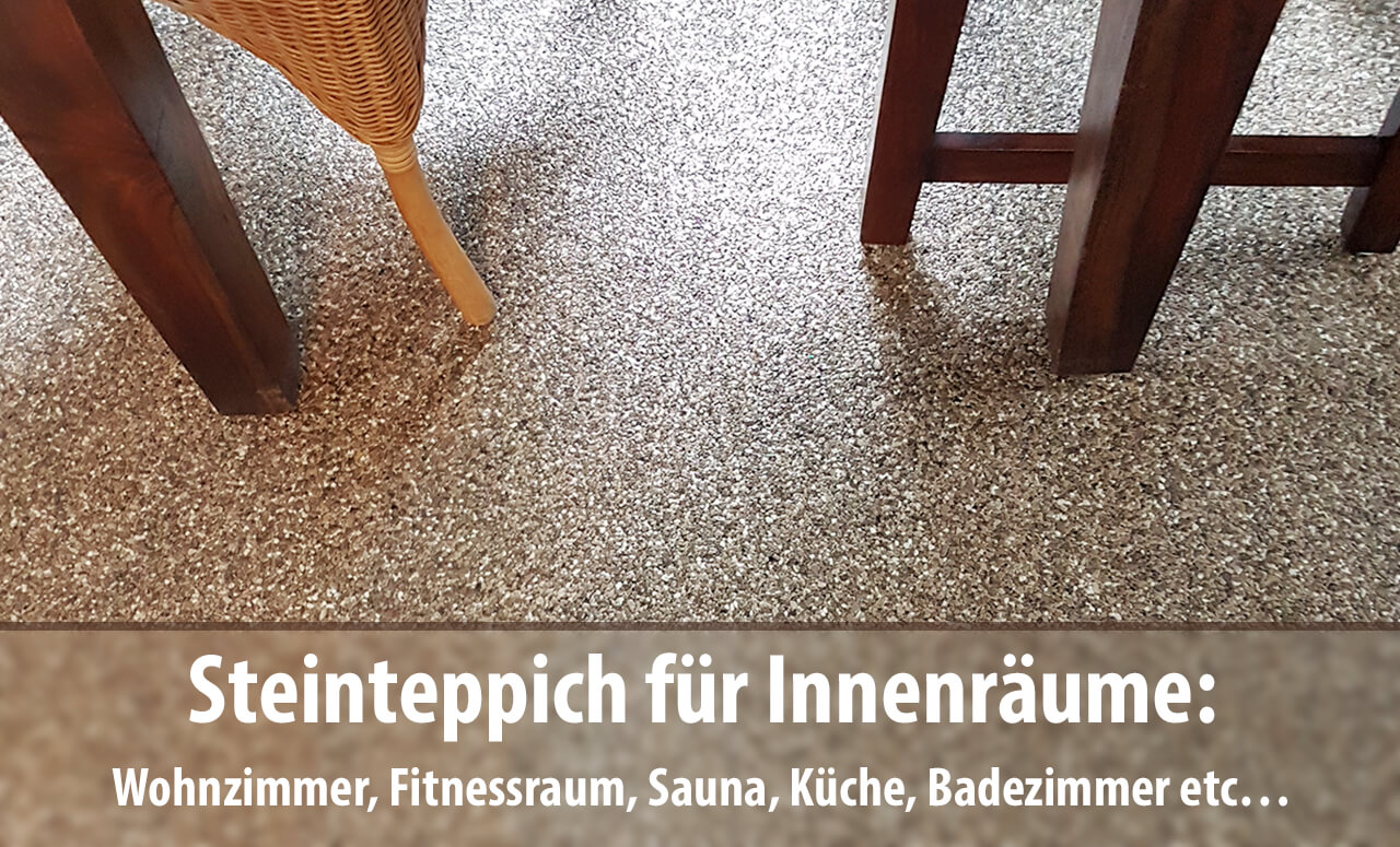 Auch in Innenräumen wie im Wohnzimmer, Badezimmer, Wellnessbereich, Sauna, Kinderzimmer oder Küche lassen sich Marmor-Steinteppiche perfekt als Bodenbelag einsetzen.