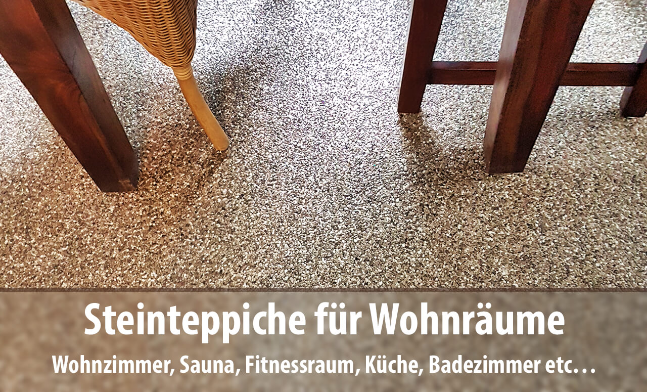 Auch in Innenräumen wie im Wohnzimmer, Badezimmer, Wellnessbereich, Sauna, Kinderzimmer oder Küche lassen sich Marmor-Steinteppiche perfekt als Bodenbelag einsetzen.