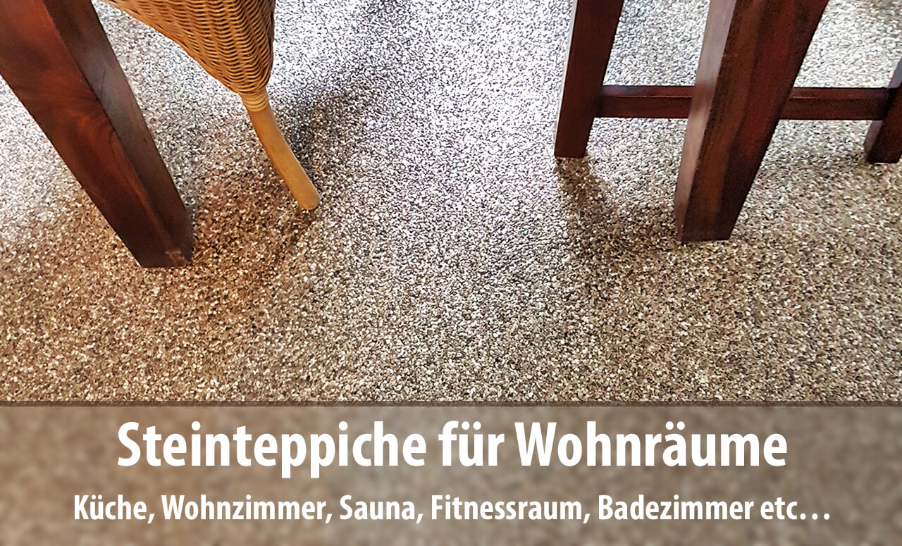 Auch in Innenräumen wie im Wohnzimmer, Badezimmer, Wellnessbereich, Sauna, Kinderzimmer oder Küche lassen sich Marmor-Steinteppiche perfekt als Bodenbelag einsetzen.